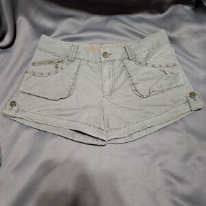 Dollhouse Women 13 Olive Green Studded Cargo Shorts Low Rise‎ Y2K Rock & Roll